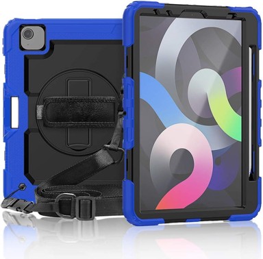 NIKCORP Robusna zaštitna maska za iPad Pro 12.9" (3/4/5 gen) s rotirajućim stalkom držačem za ruku i naramenicom, plava